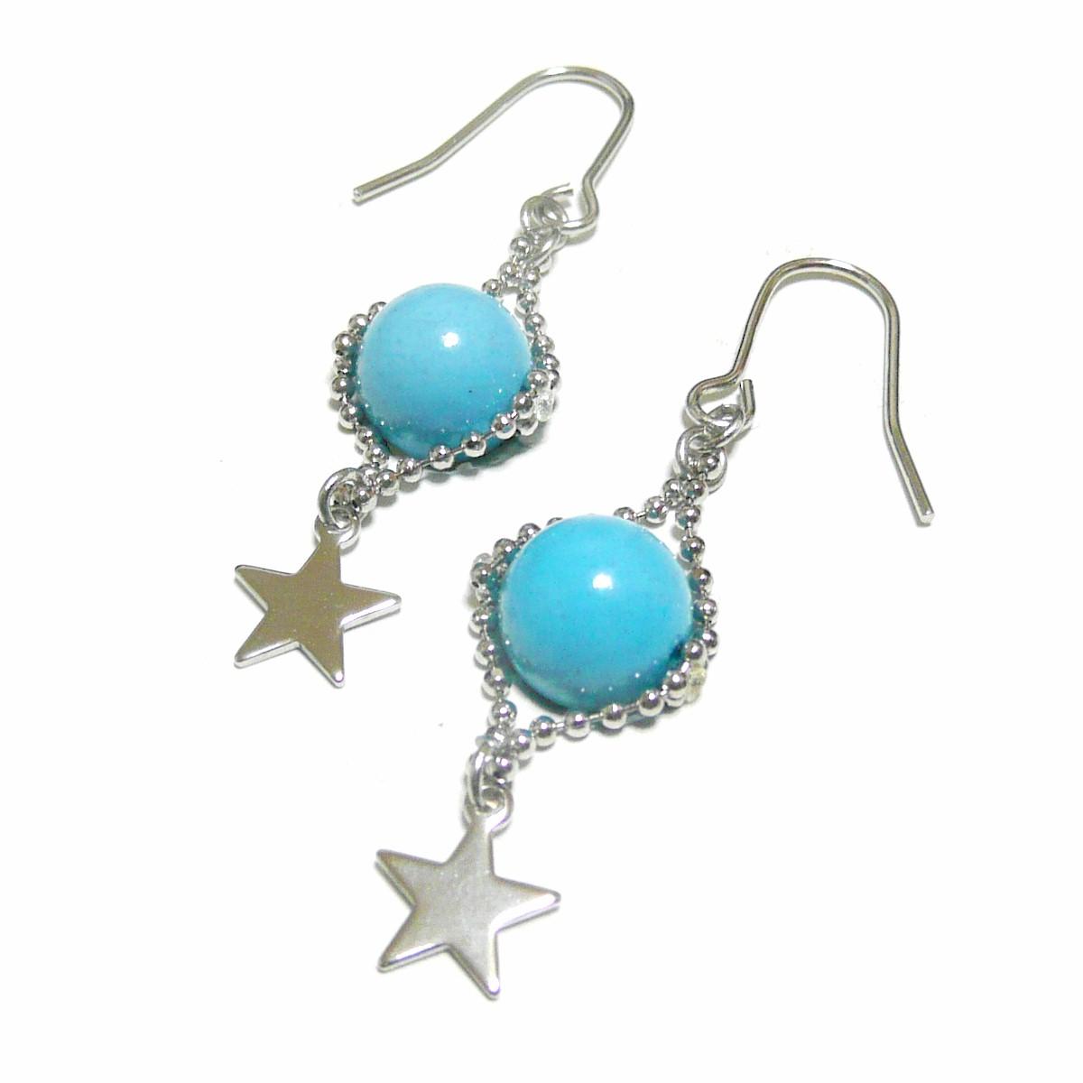 ピアス ターコイズ 小さな星 ブルー トルコ石 AAA 8mm 銀色 シルバーカラー 【 Lily スター 】1枚目の画像