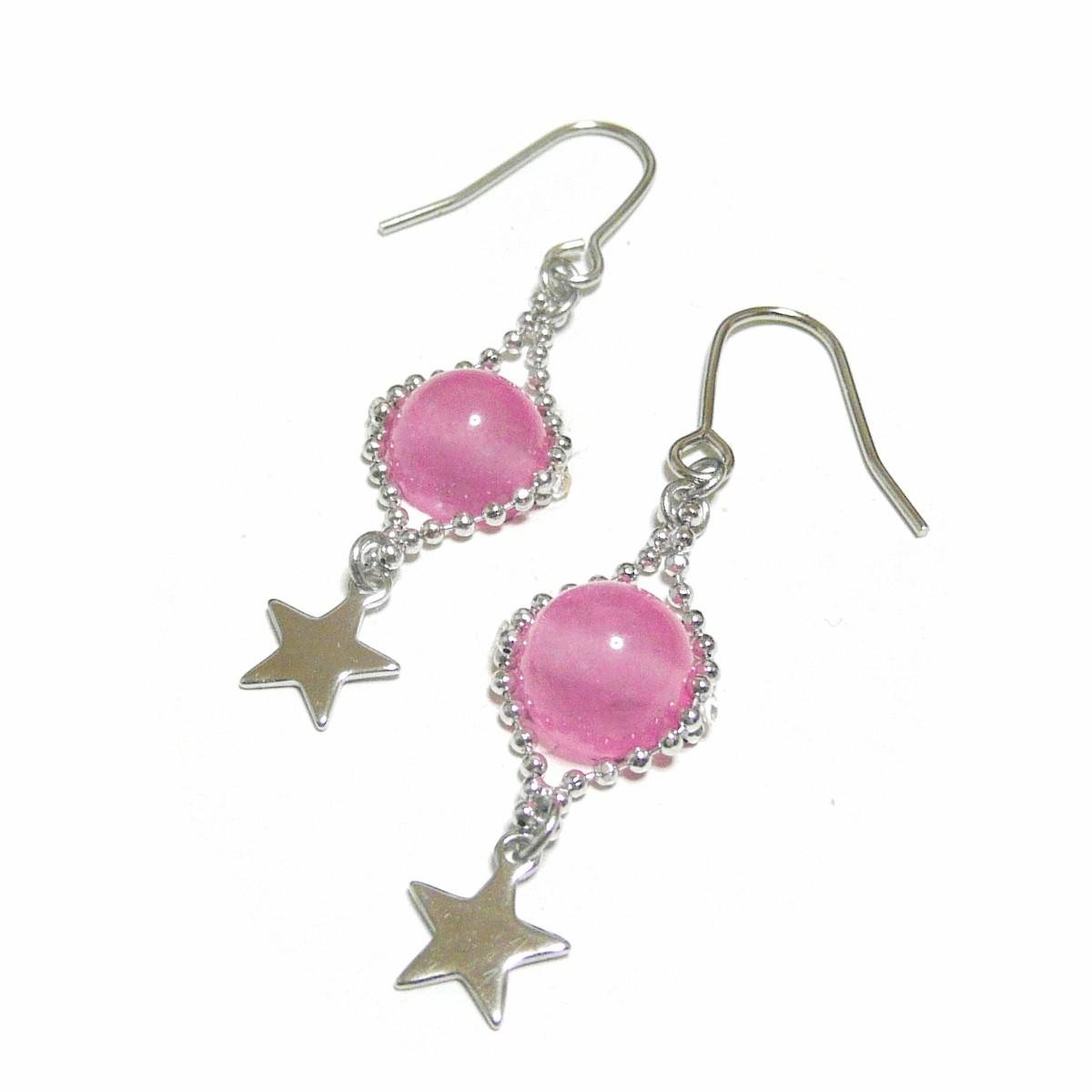 ピアス ピンクカルセドニー 小さな星 桃色 玉髄 銀色 シルバーカラー 【 Lily スター 】1枚目の画像